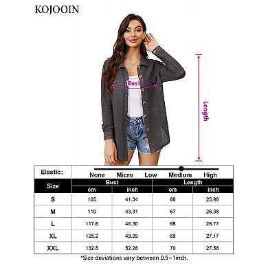 Womens Knit Shirt Waffle Jacket with Bust Pockets Button Down Oversized Blouse Long Sleeve Shirt