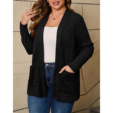 Womens Plus Size Cardigan Sweaters with Pockets Open Front Long Sleeve Tops Fall Coat Outerwear