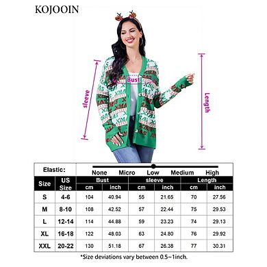 Women's Ugly Christmas Sweater Open Front Knitted Long Sleeve Button Down Cardigan