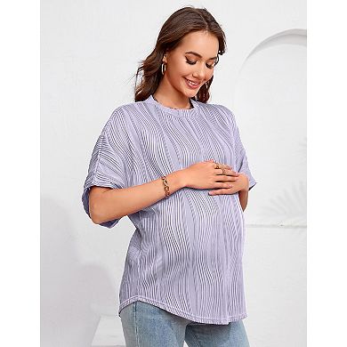 Women's Maternity Summer Shirts Casual Loose Fit Short Sleeve Blouses Round Neck Long T-Shirt