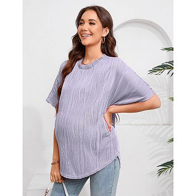 Women's Maternity Summer Shirts Casual Loose Fit Short Sleeve Blouses Round Neck Long T-Shirt