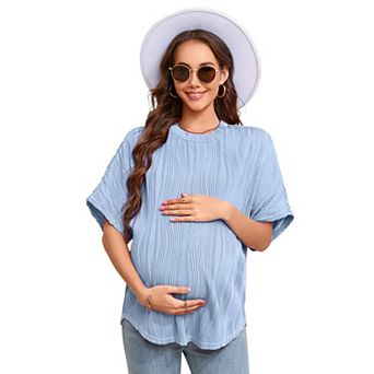 Women's Maternity Summer Shirts Casual Loose Fit Short Sleeve Blouses Round Neck Long T-Shirt