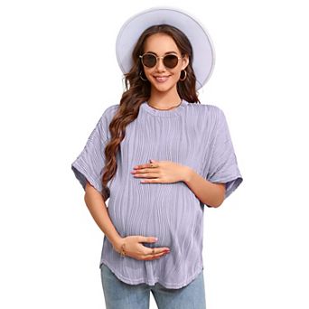 Women's Maternity Summer Shirts Casual Loose Fit Short Sleeve Blouses Round Neck Long T-Shirt