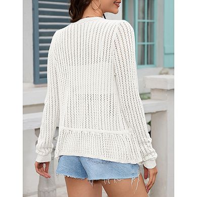 Women Crochet Lightweight Cardigan Cover Up Open Front Long Sleeve Summer Cardigans