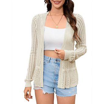 Women Crochet Lightweight Cardigan Cover Up Open Front Long Sleeve Summer Cardigans