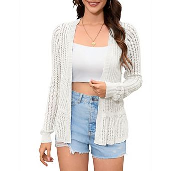 Women Crochet Lightweight Cardigan Cover Up Open Front Long Sleeve Summer Cardigans
