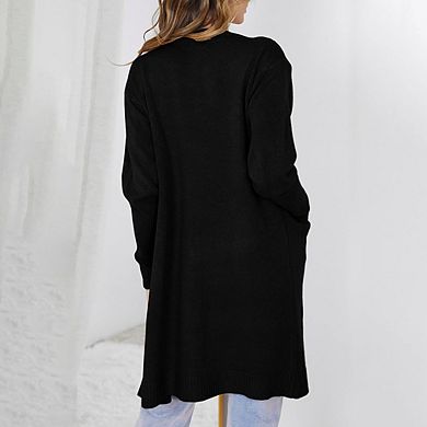 Women Knit Cardigan Long Sleeve with Pockets Casual Open Front Sweater Coat