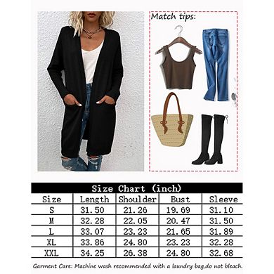 Women Knit Cardigan Long Sleeve with Pockets Casual Open Front Sweater Coat
