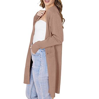 Women Knit Cardigan Long Sleeve with Pockets Casual Open Front Sweater Coat