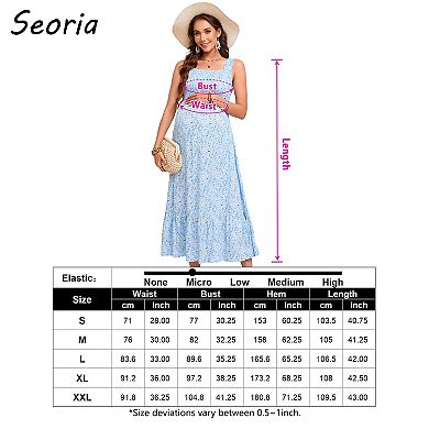 Women Smocked Maternity Boho Dress Summer Casual Spaghetti Strap Ruffle Sleeveless Flowy Maxi Dress