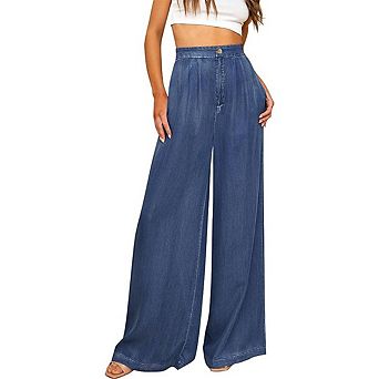 Women's Casual Wide Leg Jeans Baggy High Waisted Boyfriend Loose Denim Pants With Pockets
