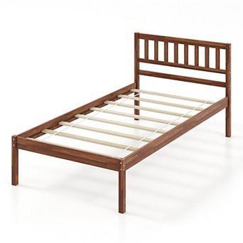 Twin/Full/Queen Size Wood Bed Frame with Headboard and Slat Support-Twin Size