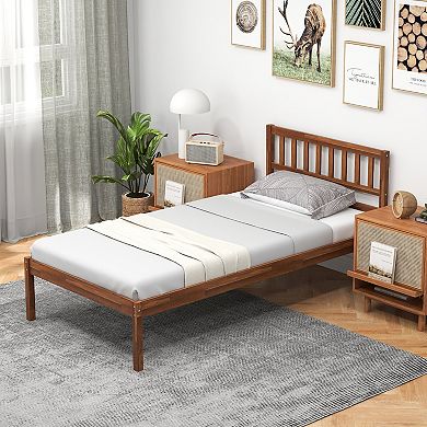 Twin/Full/Queen Size Wood Bed Frame with Headboard and Slat Support-Twin Size