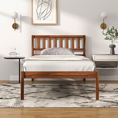Twin/Full/Queen Size Wood Bed Frame with Headboard and Slat Support-Twin Size