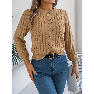 Women's Casual And Minimalist Hollowed-Out Pure Color Sweater Versatile Knitted Pullover Top