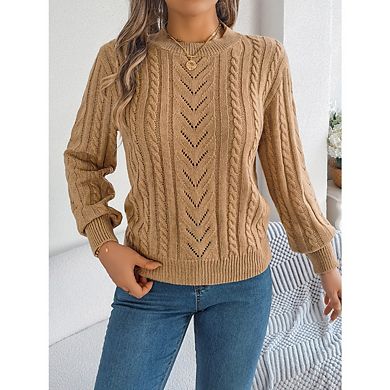 Women's Casual And Minimalist Hollowed-Out Pure Color Sweater Versatile Knitted Pullover Top