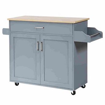 Rolling Kitchen Island Cart with Towel and Spice Rack-Gray