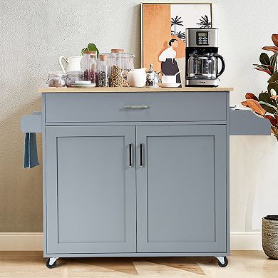 Rolling Kitchen Island Cart with Towel and Spice Rack-Gray