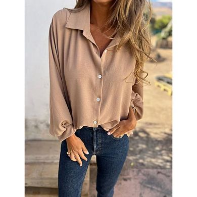 Women's Button Down Shirts Casual Long Sleeve V Neck Business Blouses Tops