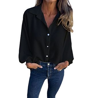 Women's Button Down Shirts Casual Long Sleeve V Neck Business Blouses Tops