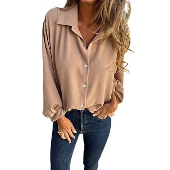 Women's Button Down Shirts Casual Long Sleeve V Neck Business Blouses Tops