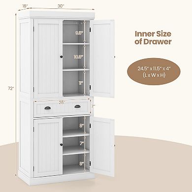 Kitchen Pantry Storage Cabinet with Doors Drawer and Adjustable Shelves-White