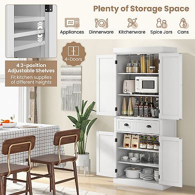 Kitchen Pantry Storage Cabinet with Doors Drawer and Adjustable Shelves-White