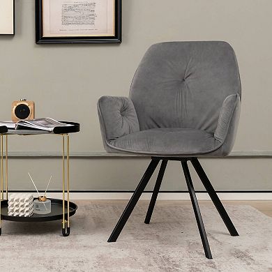 Set of 2 Swivel Accent Chairs Upholstered Armchairs with Metal Legs