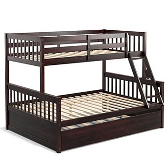 Twin Over Full Convertible Bunk Bed with Twin Trundle-Espresso