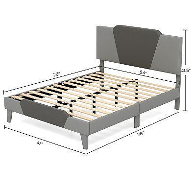 Full/Queen/Twin Velvet Upholstered Bed Frame with High Headboard-Full Size