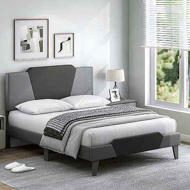 Full/Queen/Twin Velvet Upholstered Bed Frame with High Headboard-Full Size