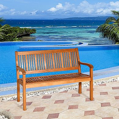 Two Person Solid Wood Garden Bench with Curved Backrest and Wide Armrest