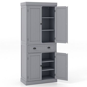 Cupboard Freestanding Kitchen Cabinet w/ Adjustable Shelves-Gray