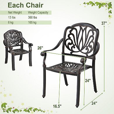 2 Pieces Patio Cast Aluminum Dining Chairs with Armrests-Bronze