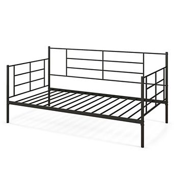 Twin Size Metal Daybed Sofa Bed Frame with Armrests and Backrest
