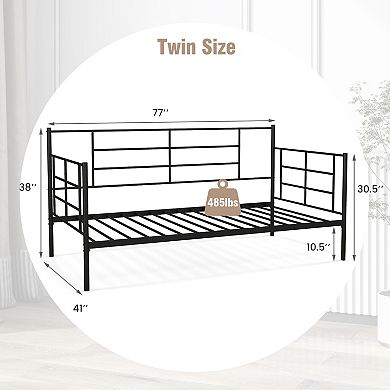 Twin Size Metal Daybed Sofa Bed Frame with Armrests and Backrest