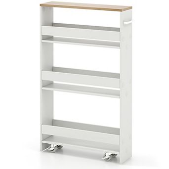 Narrow Mobile Serving Cart with Open Shelves for Kitchen Bathroom Living Room-White