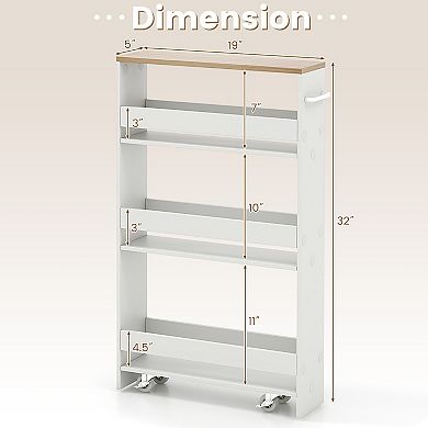 Slim Rolling Storage Cart with 4 Tier Shelves for Kitchen Bathroom