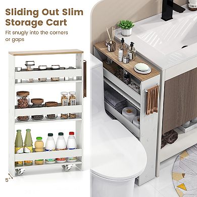 Slim Rolling Storage Cart with 4 Tier Shelves for Kitchen Bathroom