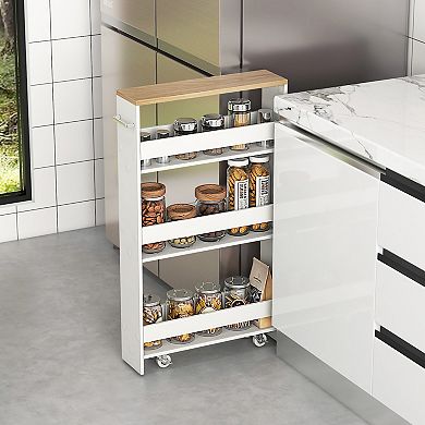 Slim Rolling Storage Cart with 4 Tier Shelves for Kitchen Bathroom