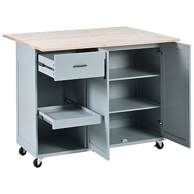 Whisen Kitchen Island with Weels, Foldable Counter Top, Slide-Out Shelf, Towel Rack and Drawer