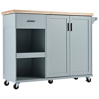 Whisen Kitchen Island with Weels, Foldable Counter Top, Slide-Out Shelf, Towel Rack and Drawer