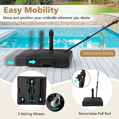 Mobile Patio Umbrella Base Water Sand Fillable Market Table Umbrella Stand with 3 Wheels