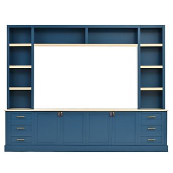 Whisen Farmhouse Entertainment Center with Adjustable Shelves, Large TV Stand with Bookshelves