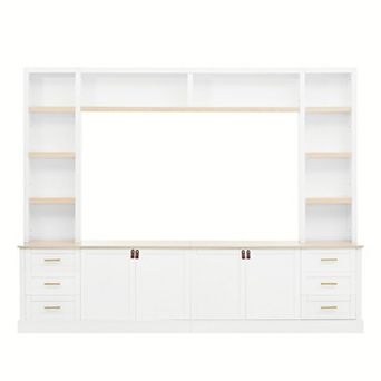 Whisen Farmhouse Entertainment Center with Adjustable Shelves, Large TV Stand with Bookshelves