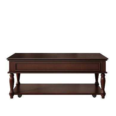 Whisen Farmhouse Rectangular Coffee Table with One Drawer, Retro Movable Cocktail Table