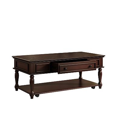 Whisen Farmhouse Rectangular Coffee Table with One Drawer, Retro Movable Cocktail Table