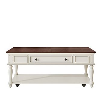 Whisen Farmhouse Rectangular Coffee Table with One Drawer, Retro Movable Cocktail Table