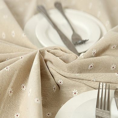Dainty Daisy Print Tablecloth with Soft Neutral Background