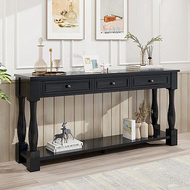 Whisen 63" Mediterranean Style Long Console Table with 3 Drawers and Shelf